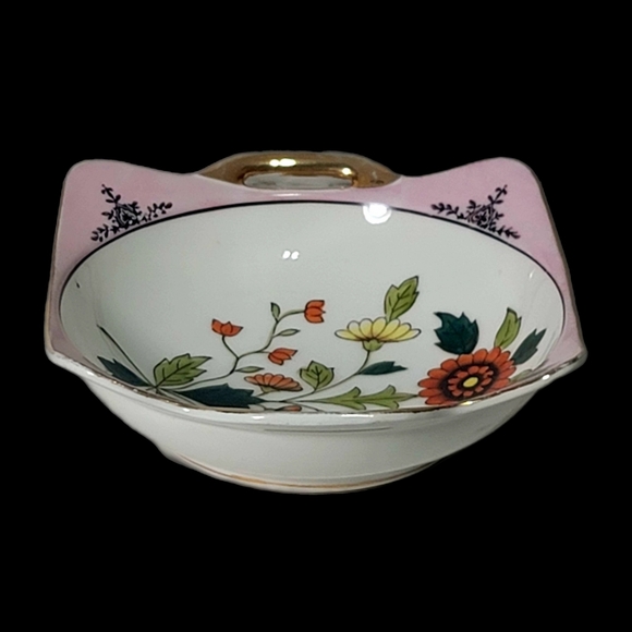 Vintage Noritake Bowl Dish Pink Luster Square MCM Springtime Florals - Picture 4 of 6